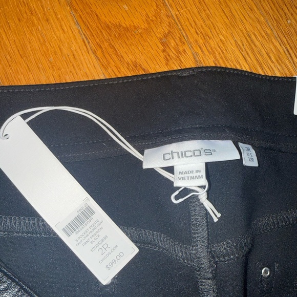 Chico's 5 pocket pointe faux leather front pant, fashion black - Picture 6 of 7